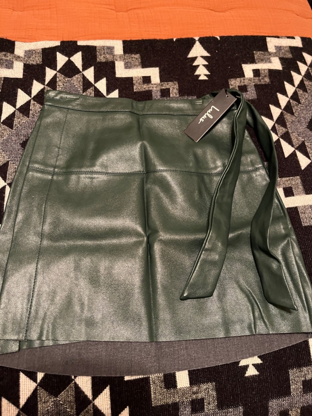 Lulus Forest Dark Green Faux Leather Mini Skirt with Self-Tie